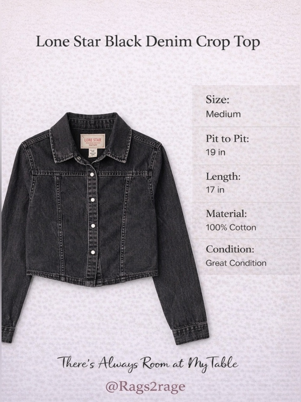 Lone Star Black Denim Crop Top Button Front Cotton Shirt Medium